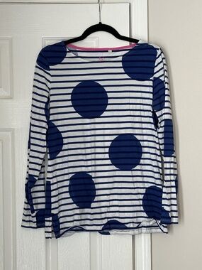 Boden Stripes Ahead The Rest Long Sleevee Tee Stripes Dots Blue White Size 10